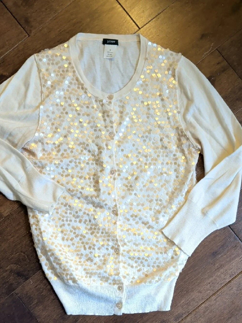 J.Crew Sequin Front Cream‎ Women's Cardigan Sweater
